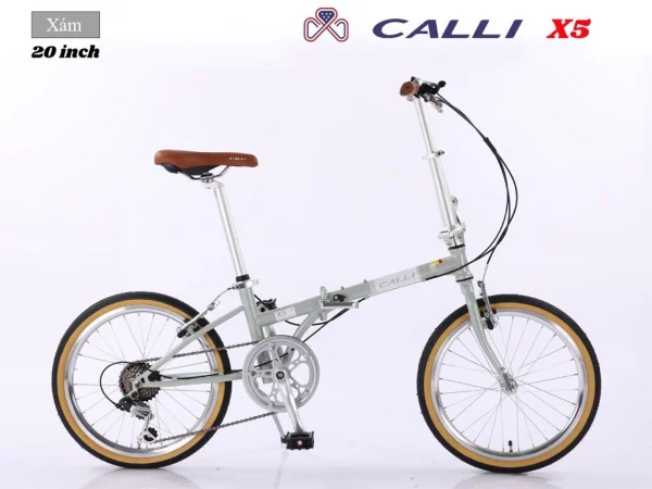 xe đạp gấp bánh 20 cali màu xám