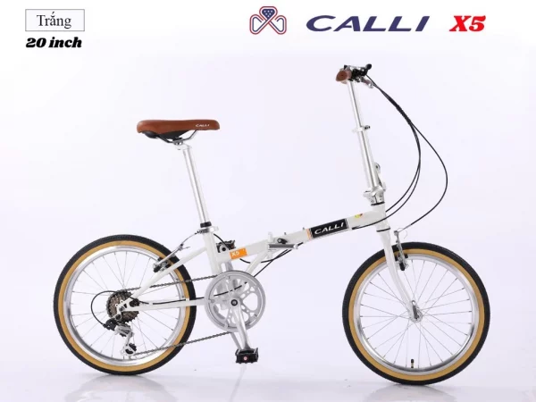 xe đạp gấp bánh 20 cali màu trắng