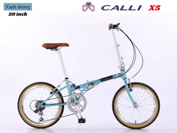 xe đạp gấp bánh 20 cali màu xanh